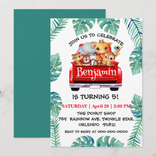Cute Zoo jungle farm truck tractor boy Birthday  Invitation