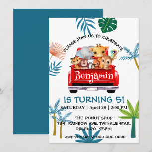 Cute Zoo jungle farm truck tractor boy Birthday Invitation