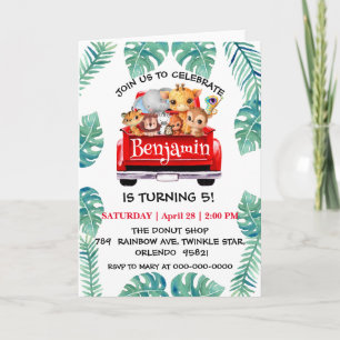 Cute Zoo jungle farm truck tractor boy Birthday  Invitation