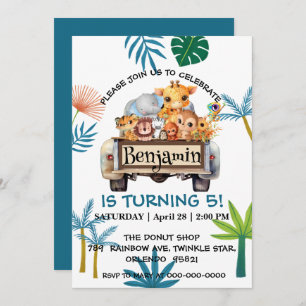 Cute Zoo jungle farm truck tractor boy Birthday  Invitation