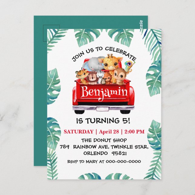 Cute Zoo jungle farm truck tractor boy Birthday  Postcard (Front/Back)