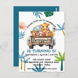 Cute Zoo jungle farm truck tractor boy Birthday  Postcard