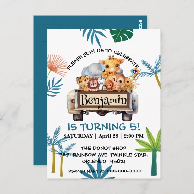 Cute Zoo jungle farm truck tractor boy Birthday  Postcard (Front/Back)