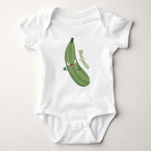 Cute zucchini happy cartoon illustration baby bodysuit