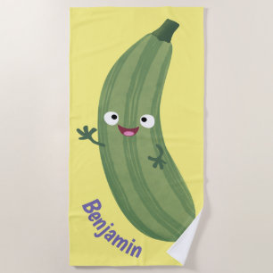 Cute zucchini happy cartoon illustration beach towel