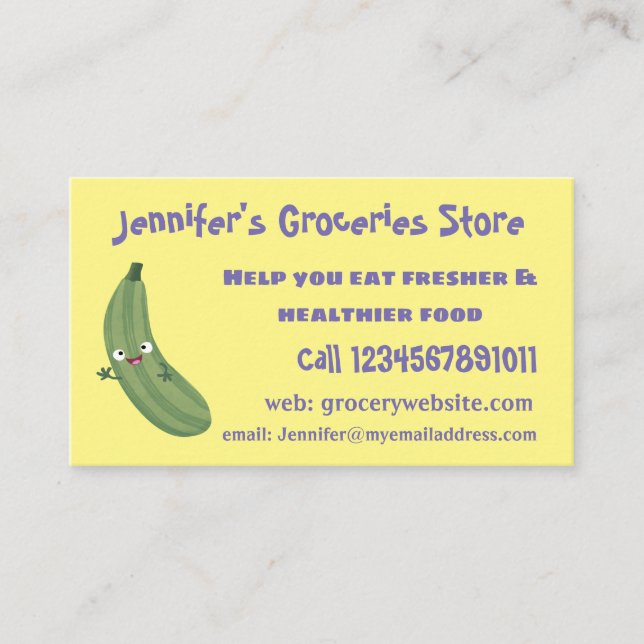 Cute zucchini happy cartoon illustration business card (Front)