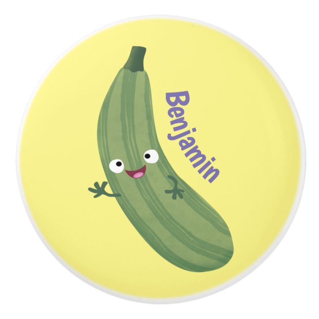 Cute zucchini happy cartoon illustration ceramic knob (Front)