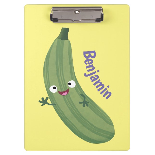 Cute zucchini happy cartoon illustration clipboard (Front)