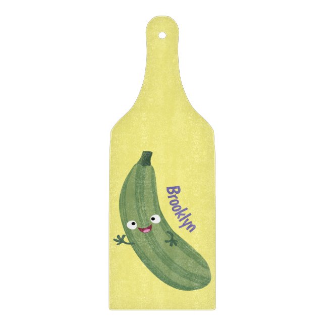 Cute zucchini happy cartoon illustration cutting board (Front)