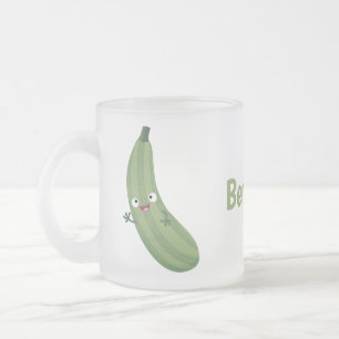 Cute zucchini happy cartoon illustration frosted glass coffee mug