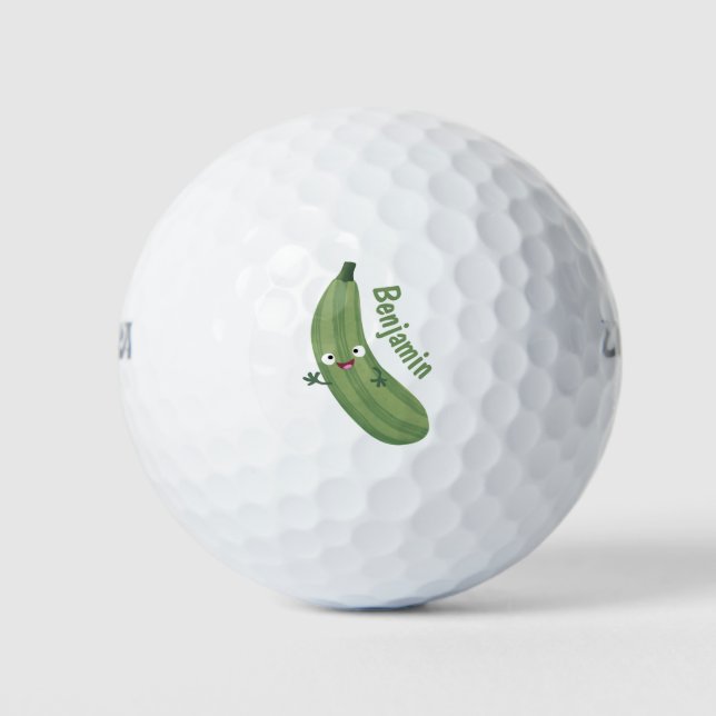 Cute zucchini happy cartoon illustration golf balls (Front)