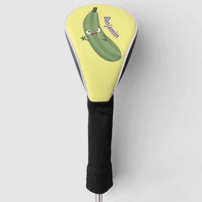 Cute zucchini happy cartoon illustration golf head cover (Front)