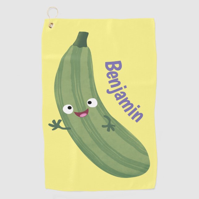 Cute zucchini happy cartoon illustration  golf towel (Front)