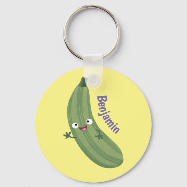 Cute zucchini happy cartoon illustration key ring (Front)