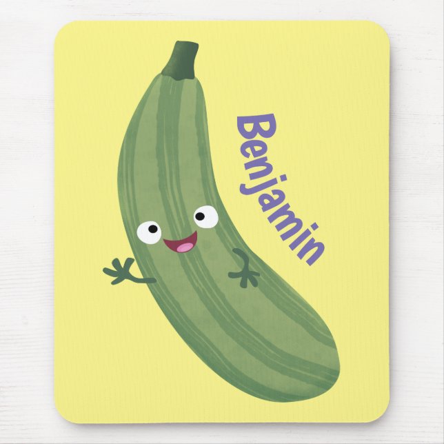 Cute zucchini happy cartoon illustration mouse mat (Front)