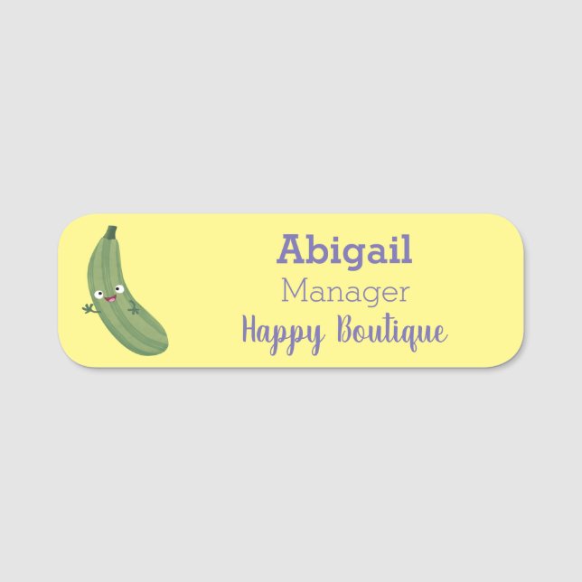 Cute zucchini happy cartoon illustration  name tag (Front)