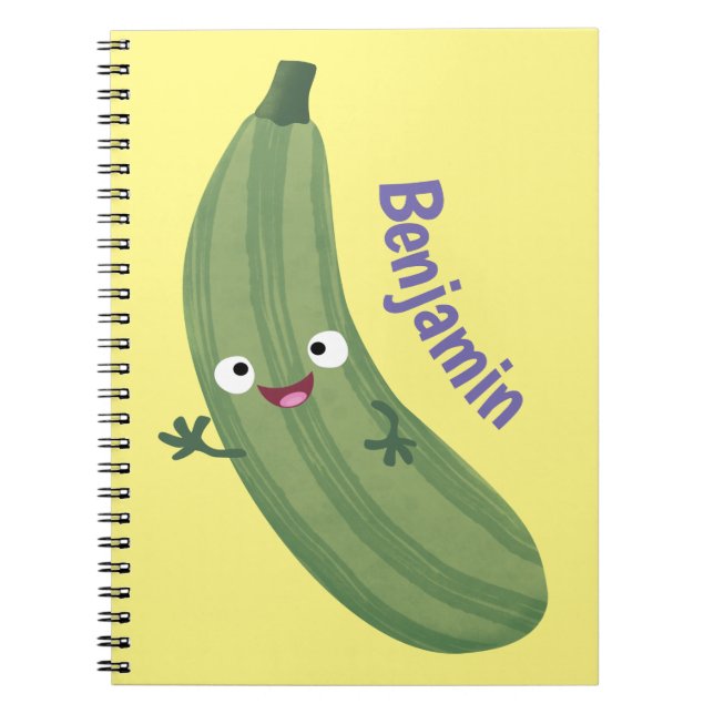 Cute zucchini happy cartoon illustration notebook (Front)