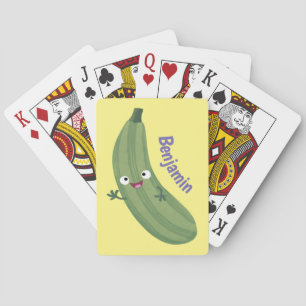Cute zucchini happy cartoon illustration playing cards