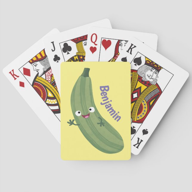 Cute zucchini happy cartoon illustration playing cards (Back)