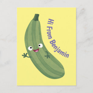 Cute zucchini happy cartoon illustration postcard