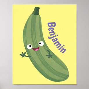 Cute zucchini happy cartoon illustration poster