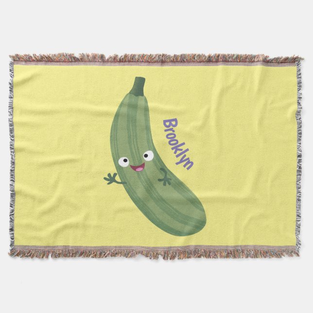 Cute zucchini happy cartoon illustration throw blanket (Front)
