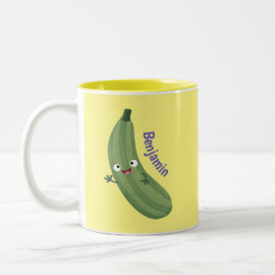 Cute zucchini happy cartoon illustration Two-Tone coffee mug
