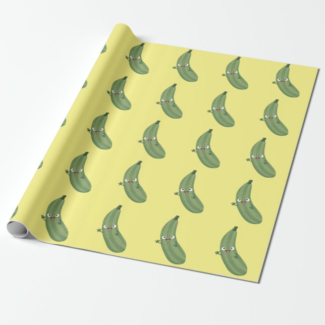 Cute zucchini happy cartoon illustration wrapping paper (Unrolled)