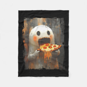 Cute Zza Ghost Eating Zza Funny Halloween Food Lov Fleece Blanket