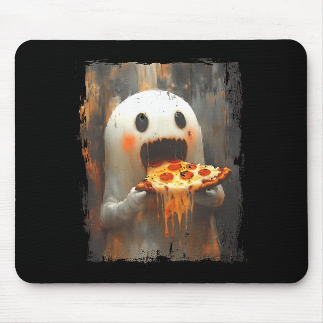 Cute Zza Ghost Eating Zza Funny Halloween Food Lov Mouse Mat (Front)