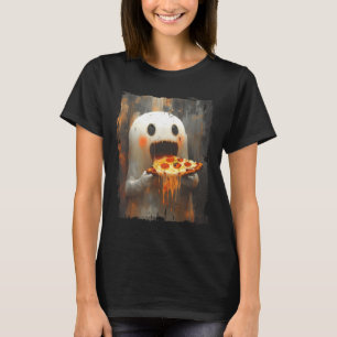 Cute Zza Ghost Eating Zza Funny Halloween Food Lov T-Shirt
