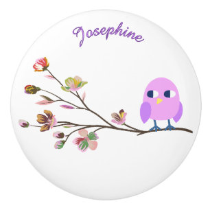 CuteBird on a Branch Personalized Ceramic Knob