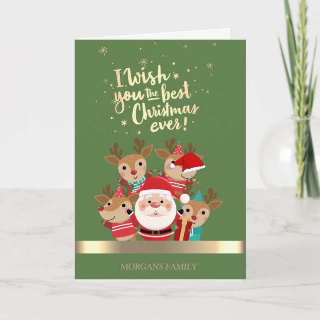 CuteChristmas Deer ,Santa Claus Company Holiday  Card (Front)