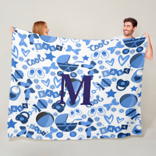 Cutecool blue Babyboy Nursery Pattern personalised Fleece Blanket