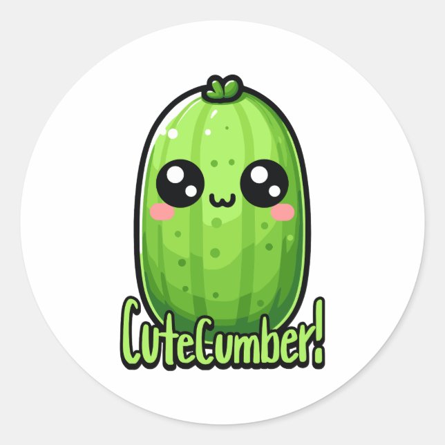 Cutecumber! Cute Cucumber Pun Classic Round Sticker (Front)
