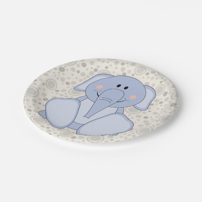 Cutelyn Baby Blue Elephant Paper Plate (Angled)