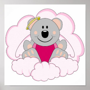 Cutelyn Baby Girl Angel Koala Bear On Clouds Poster