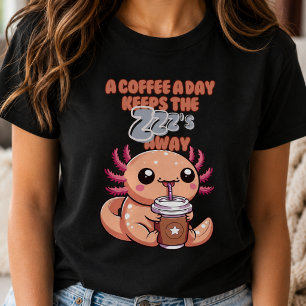 Cuteness Overload: Baby Axolotl Sipping Coffee T-Shirt