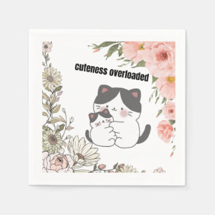 Cuteness Overloaded Cute Hugging Cats Floral Paper Napkin