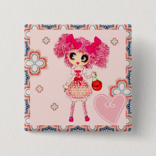 CutePpretty Girly PinkyP Pink Kawaii Girl by LeahG 15 Cm Square Badge