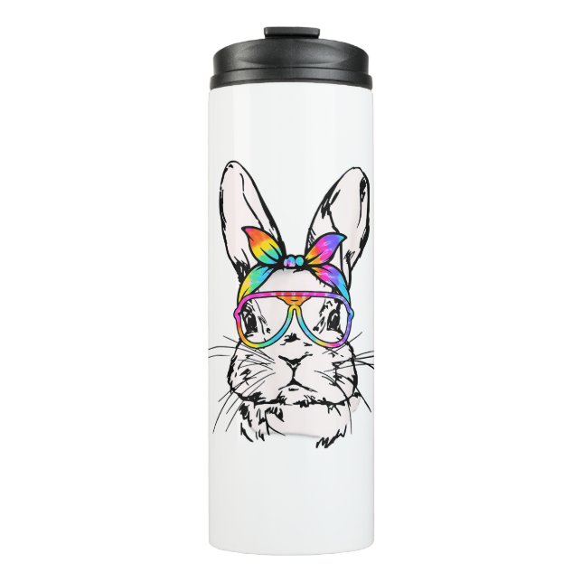 Cutes Bunny Messy Bun Tie Dye Bandanna Rabbit East Thermal Tumbler (Front)