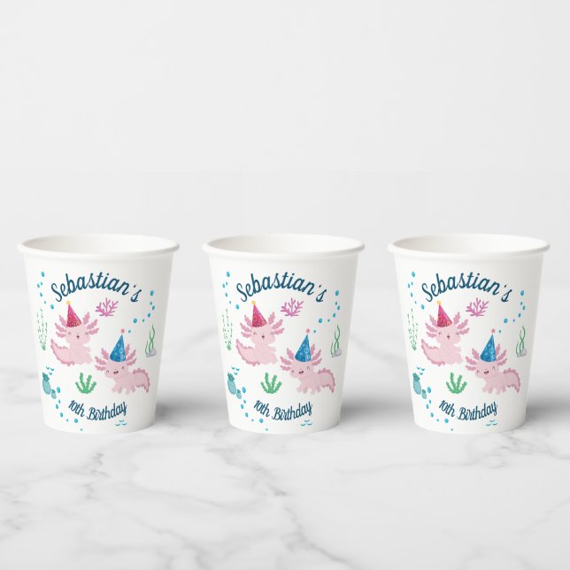 Cutest Axolotl Birthday White Party Paper Cups (Multi)