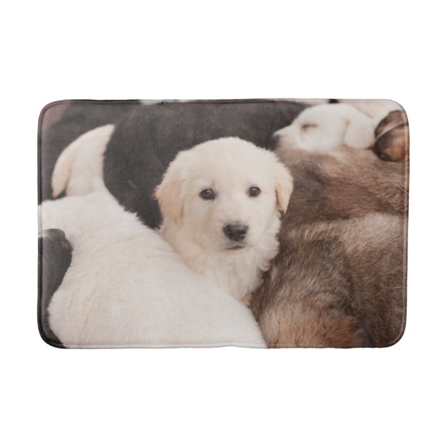 Cutest Baby Animals | A Cute Pile of Puppies Bath Mat (Front)