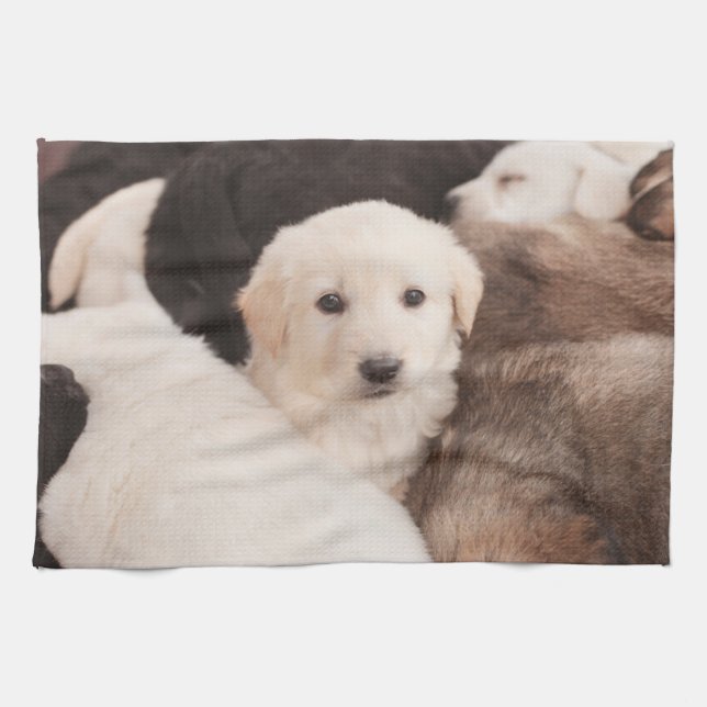 Cutest Baby Animals | A Cute Pile of Puppies Tea Towel (Horizontal)