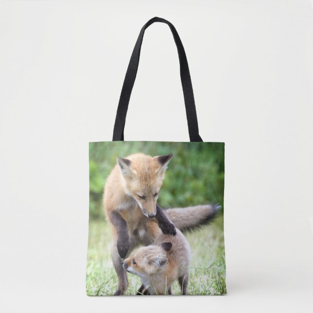 Cutest Baby Animals | Adorable Fox Kit & Mama Tote Bag (Front)