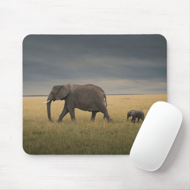 Cutest Baby Animals | African Elephant Family Mouse Mat (With Mouse)
