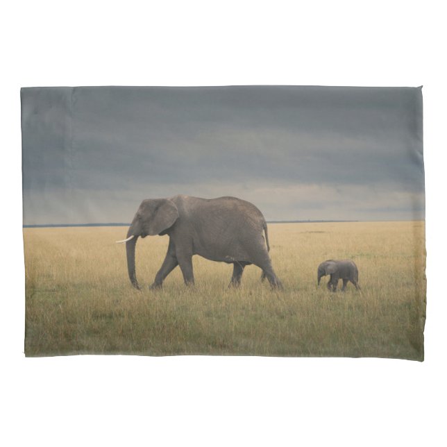 Cutest Baby Animals | African Elephant Family Pillowcase (Front)
