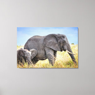 Cutest Baby Animals   African Elephant & Mother Canvas Print