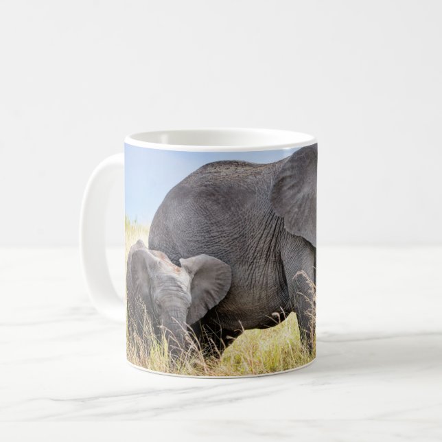 Cutest Baby Animals | African Elephant & Mother Coffee Mug (Front Left)