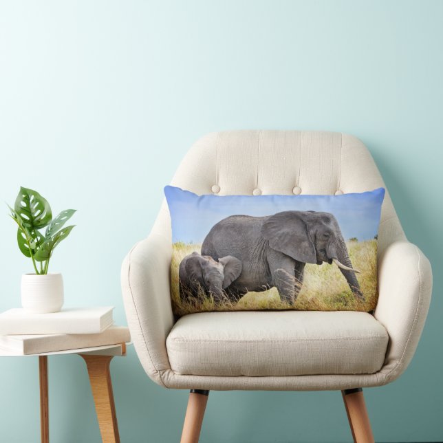 Cutest Baby Animals | African Elephant & Mother Lumbar Cushion (Chair)